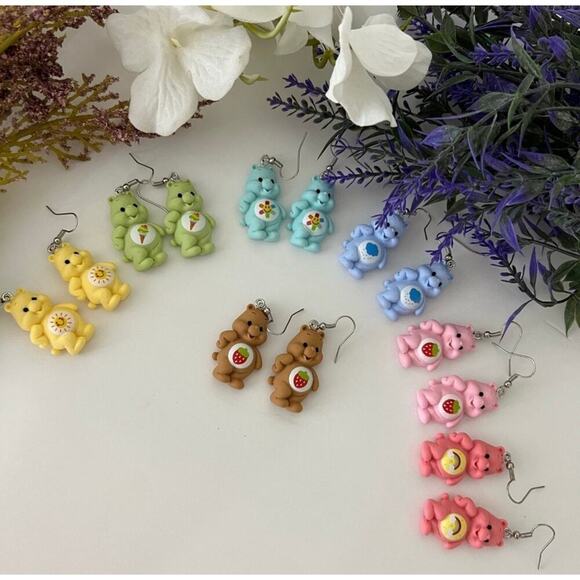 Care Bears Inspired earrings bear rainbow Sun care bear Teal earrings Turquoise - Picture 3 of 10